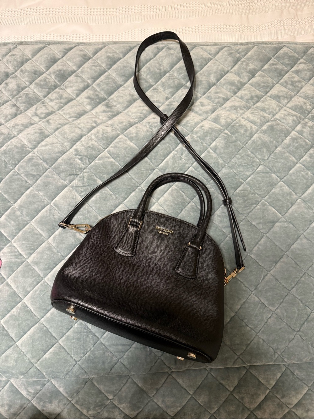 kate spade Black Pebbled Leather Dome Satchel with Crossbody Strap
